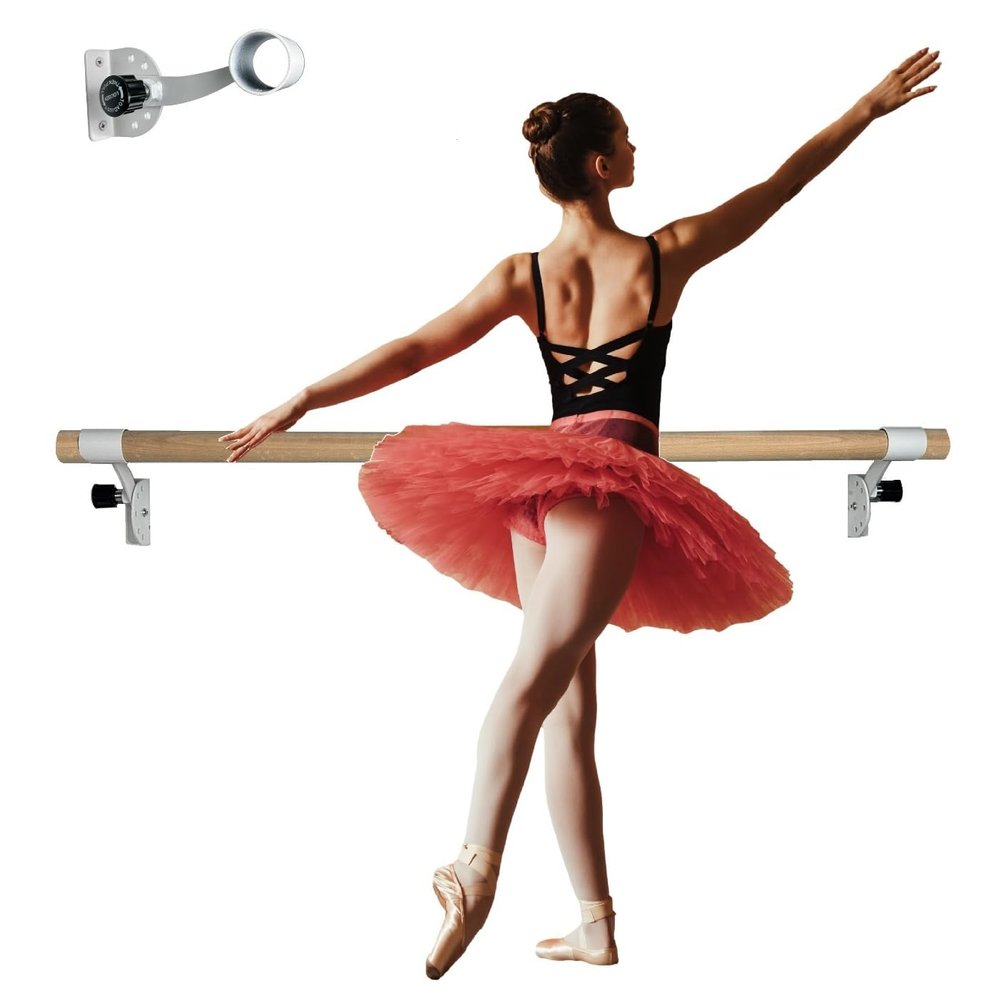 Athletic Bar Ballet Barre 4 FT Long 2.0 Diameter Traditional Ballet Bar Wall Mounted with 5 Adjustable Height Stretch Bar Dance Bar, Ballet Brackets Included for Home/Studio Ballet Equipment White