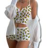 2 PCS Pineapple Swingers Women's Pajama Sets Short Sleeve V Neck Pajama Tops with Sleep Shorts (M) White