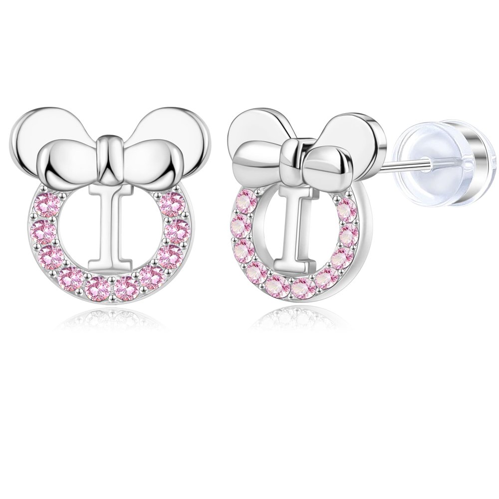 14K Gold Plated Sterling Silver Initial Earrings for Women Cubic Zirconia S925 Hypoallergenic Alphabet Letter Earrings (Silver, I)