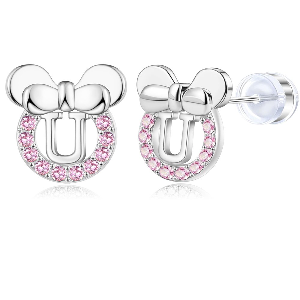 14K Gold Plated Sterling Silver Initial Earrings for Women Cubic Zirconia S925 Hypoallergenic Alphabet Letter Earrings (Silver, U)
