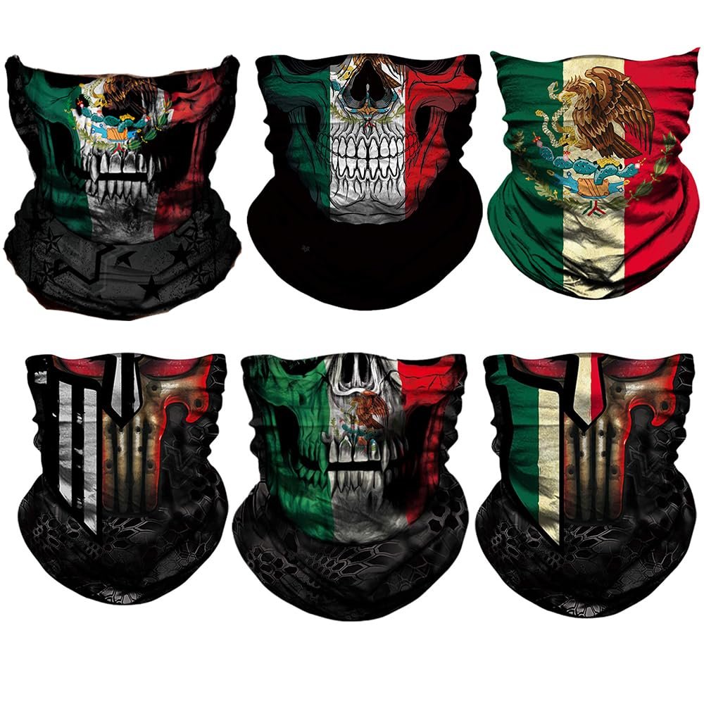 DHSOU 6PCS Mexican Neck Gaiter Face Men Women Seamless Bandana Skull Face Cover Scarf Balaclava Headband Head Wrap Headwear