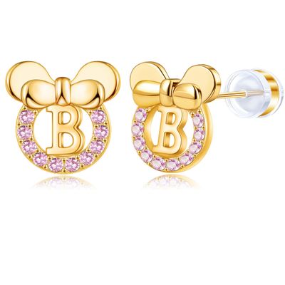 14K Gold Plated Sterling Silver Initial Earrings for Women Cubic Zirconia S925 Hypoallergenic Alphabet Letter Earrings (Gold-tone, B)