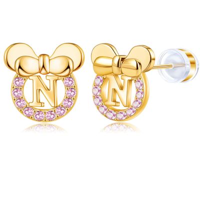 14K Gold Plated Sterling Silver Initial Earrings for Women Cubic Zirconia S925 Hypoallergenic Alphabet Letter Earrings (Gold-tone, N)