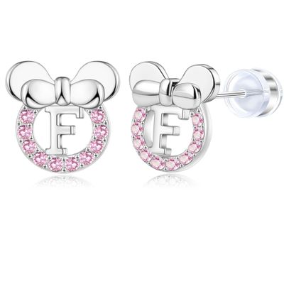14K Gold Plated Sterling Silver Initial Earrings for Women Cubic Zirconia S925 Hypoallergenic Alphabet Letter Earrings (Silver, F)