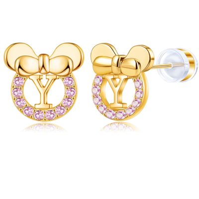 14K Gold Plated Sterling Silver Initial Earrings for Women Cubic Zirconia S925 Hypoallergenic Alphabet Letter Earrings (Gold-tone, Y)