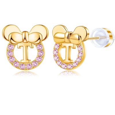 14K Gold Plated Sterling Silver Initial Earrings for Women Cubic Zirconia S925 Hypoallergenic Alphabet Letter Earrings (Gold-tone, T)