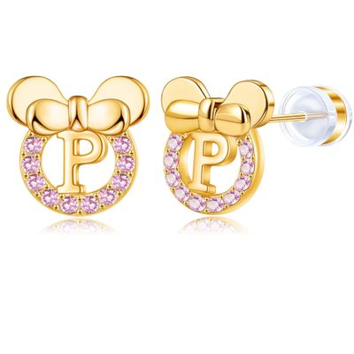 14K Gold Plated Sterling Silver Initial Earrings for Women Cubic Zirconia S925 Hypoallergenic Alphabet Letter Earrings (Gold-tone, P)
