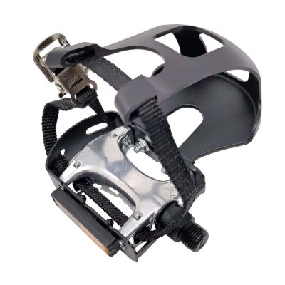 Aosekaa Bike Pedals with Clips and Straps Exercise Bike Pedals Antislip Universal 9/16 Thread for Stationary Bike Outdoor Bicycles, Left