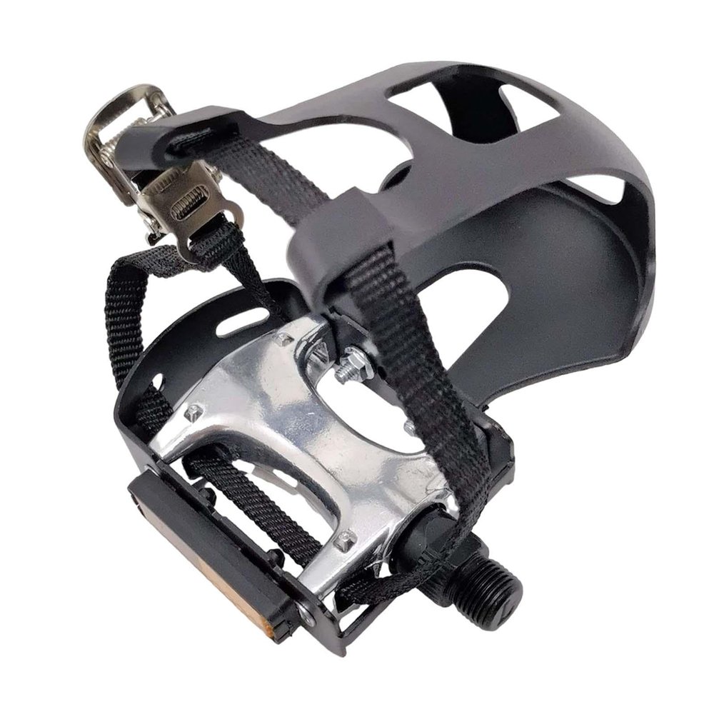 Aosekaa Bike Pedals with Clips and Straps Exercise Bike Pedals Antislip Universal 9/16 Thread for Stationary Bike Outdoor Bicycles, Left