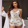 Avidlove Satin Pajamas Set Sleepwear Womens Lingerie Cami Shorts Set (Flowers White, X-Large) view 4