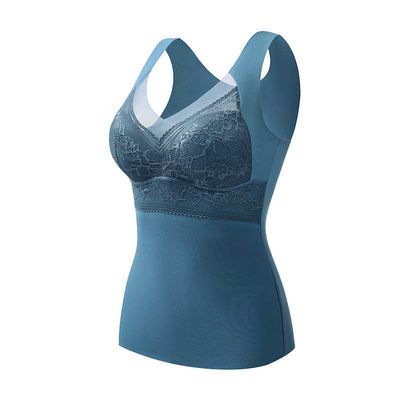 FLIPNEX 2 in 1 Built-in Bra Thermal Underwear,Lined Warm Base Tank Top for Women,High Stretch Thermal with Built-in Bra (Blue, 3XL)