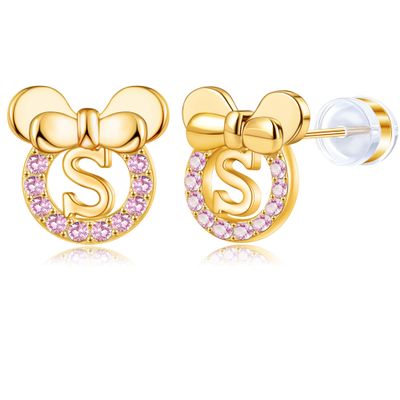 14K Gold Plated Sterling Silver Initial Earrings for Women Cubic Zirconia S925 Hypoallergenic Alphabet Letter Earrings (Gold-tone, S)
