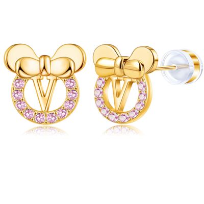 14K Gold Plated Sterling Silver Initial Earrings for Women Cubic Zirconia S925 Hypoallergenic Alphabet Letter Earrings (Gold-tone, V)