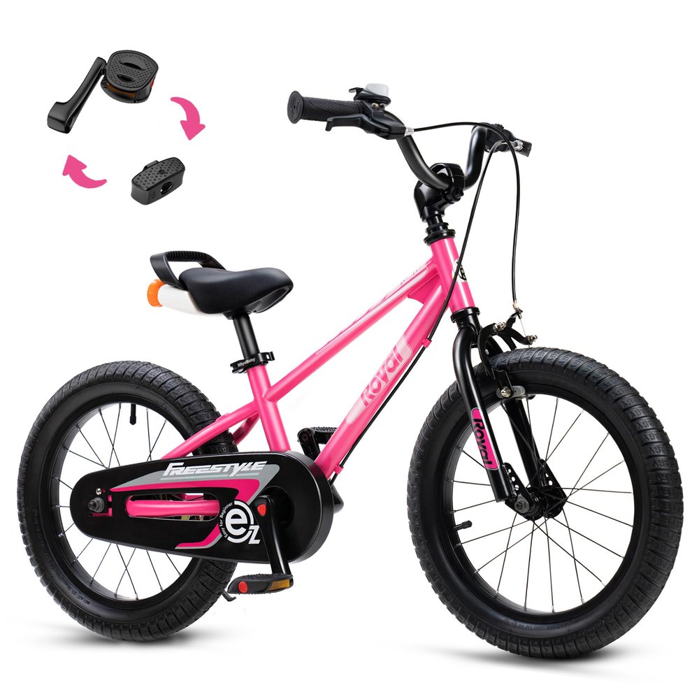 RoyalBaby EZ Kids Bike, 12 Inch Balance Pedal Convertable Bicycle, Easy Learn Balancing to Biking Boys Girls Ages 3-4 Years Beginners, 12" Wheel Pink