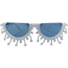 mincl Colorful Diamond Fashion Half Moon Frame Sunglasses for Women Cat Eye Bling Rhinestone Sun Glasses Ladies Party Eyewear (Diamond tassel&white) view 1