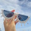 mincl Colorful Diamond Fashion Half Moon Frame Sunglasses for Women Cat Eye Bling Rhinestone Sun Glasses Ladies Party Eyewear (Diamond tassel&white) view 3