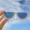 mincl Colorful Diamond Fashion Half Moon Frame Sunglasses for Women Cat Eye Bling Rhinestone Sun Glasses Ladies Party Eyewear (Diamond tassel&white) view 4