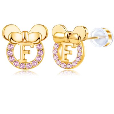 14K Gold Plated Sterling Silver Initial Earrings for Women Cubic Zirconia S925 Hypoallergenic Alphabet Letter Earrings (Gold-tone, F)