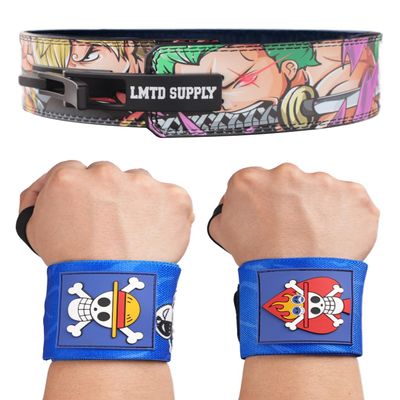 2 Set Anime Lever Belt and Wrist Wraps - Heavy Duty 10mm Weight Lifting Belt Back Support - 24" Lifting Straps Powerlifting Gym Accessories for Men and Women, Improve Workout, OP-M