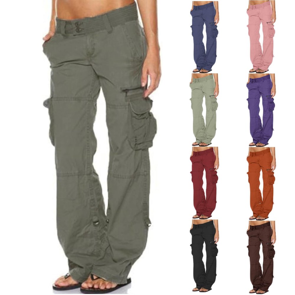 Cargo Pants for Women Mid Rise Pockets Baggy Trousers Loose Lightweight Hiking Pants Y2K Fashion Boyfriend Streetwear Pants B-Gray