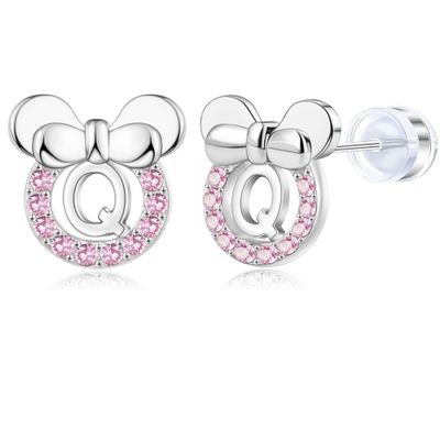 14K Gold Plated Sterling Silver Initial Earrings for Women Cubic Zirconia S925 Hypoallergenic Alphabet Letter Earrings (Silver, Q)