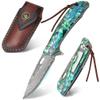 Cottonbell Damascus Pocket Knife with Clip Unique Abalone Seashells Handle Folding Knives for Men EDC Knife with Safety Liner Lock,Survival Knife for Camping Fishing Hiking Hunting Gift view 1