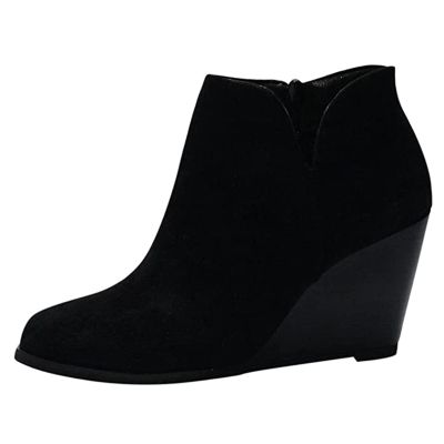Ladmiple Ankle Boots For Women With Heel Brown Women's Wedge Boots Comfortable Ankle Wedge Booties Casual Fashion Western Cowgirl Slip-On Low Wedge Heel Dress Shoes 2024