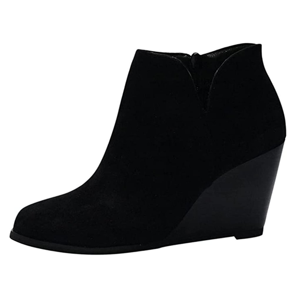 Ladmiple Ankle Boots For Women With Heel Brown Women's Wedge Boots Comfortable Ankle Wedge Booties Casual Fashion Western Cowgirl Slip-On Low Wedge Heel Dress Shoes 2024