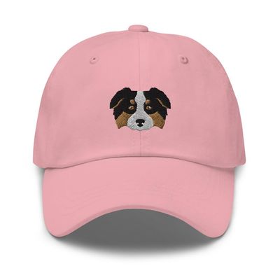 Australian Shepherd hat, Embroidered Unisex Baseball hat, Aussie mom dad, Aussie Gifts, Design 3. Pink