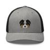 Australian Shepherd Trucker hat, Embroidered Unisex hat, Aussie mom dad, Aussie Gifts, Design 3. Heather/Black view 1