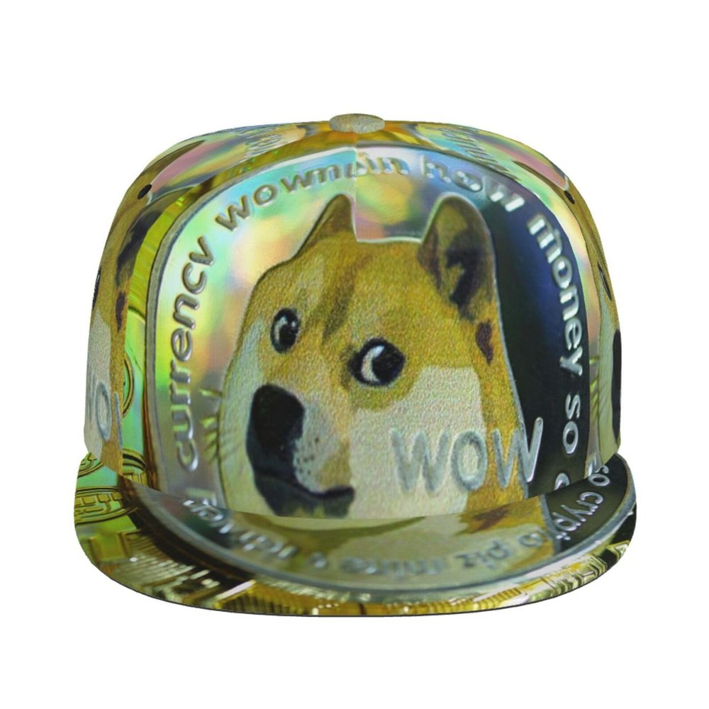 Augenstern Unisex Adjustable Flat Brim Cap Dogecoin-Shiba-Inu-Bitcoin Baseball Cap Cool Snapback Hat for Men Women Black