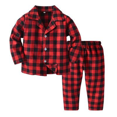 Baby Boy Girl ajamas Christmas Red Plaid Print Long Sleeve Lapel Button Down Top Shirt Pants (Red, 0-6 Months)
