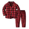 Baby Boy Girl ajamas Christmas Red Plaid Print Long Sleeve Lapel Button Down Top Shirt Pants (Red, 0-6 Months) view 1