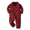 Baby Boy Girl ajamas Christmas Red Plaid Print Long Sleeve Lapel Button Down Top Shirt Pants (Red, 0-6 Months) view 2