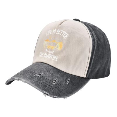 Life is Better Around The Campfire Tent Camper Washed Denim Baseball Cap Adjustable Dad Hat for Men and Women