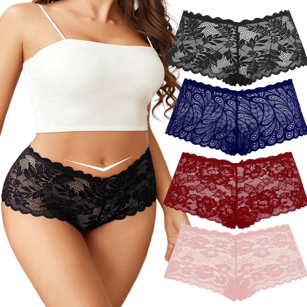 Avidlove Women's Underwear Lace Boyshort Panties High Waist Cheeky Panty