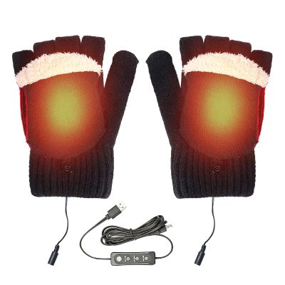 Heated Glove for Men Women Winter Fingerless Flip Top Glove 2 in 1 Electric Heating Warm Glove Knitted Fingerless Thermal Mitten