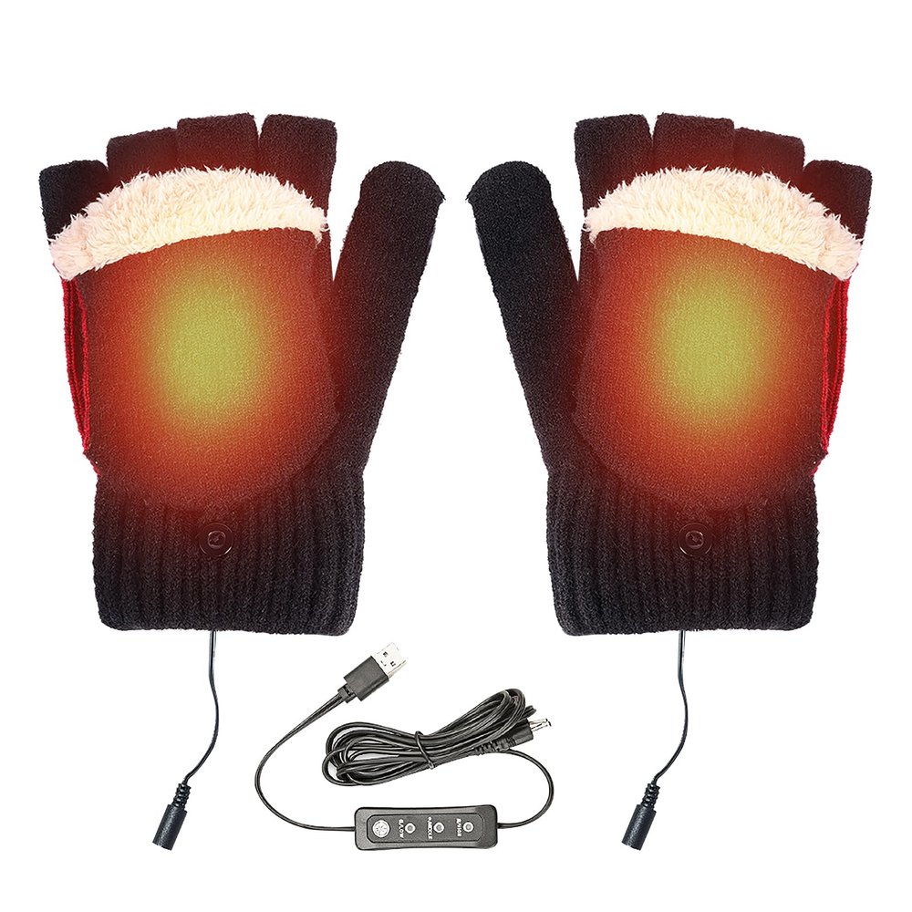 Heated Glove for Men Women Winter Fingerless Flip Top Glove 2 in 1 Electric Heating Warm Glove Knitted Fingerless Thermal Mitten