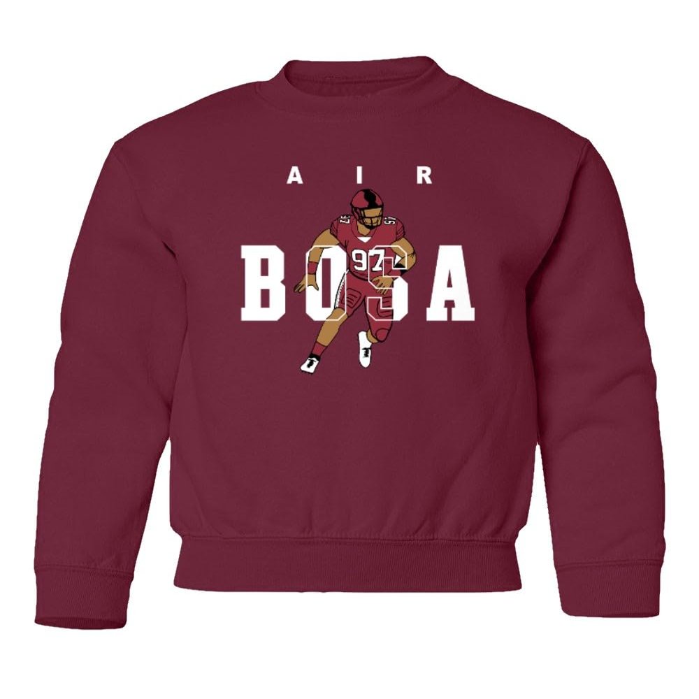 superhotapparel San Francisco Defence Player Football Air Bosa Youth Crewneck Sweatshirt (Maroon, Youth X-Large)