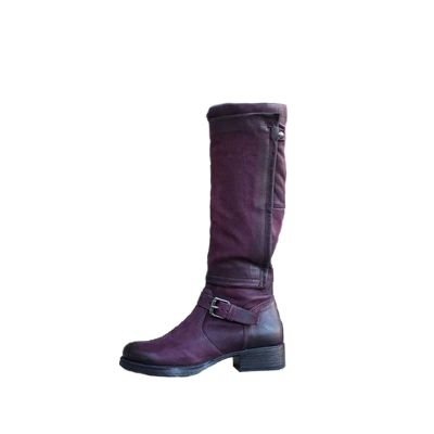 Ctreela Slouch Riding Boots Vintage Side Zipper Motorcycle Boots Winter Retro Round Toe Combat Boots Knee High Work Booties
