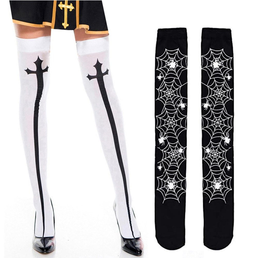 Halloween Pattern Over The Knee Tube Socks Dance Party Makeup Props Clown Socks