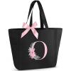 Vavabox Tote Bag, A-Z Initial Monogrammed Waterproof Tote Bag, Bridesmaid Gifts for Women, Black and Pink (O, Black) view 1
