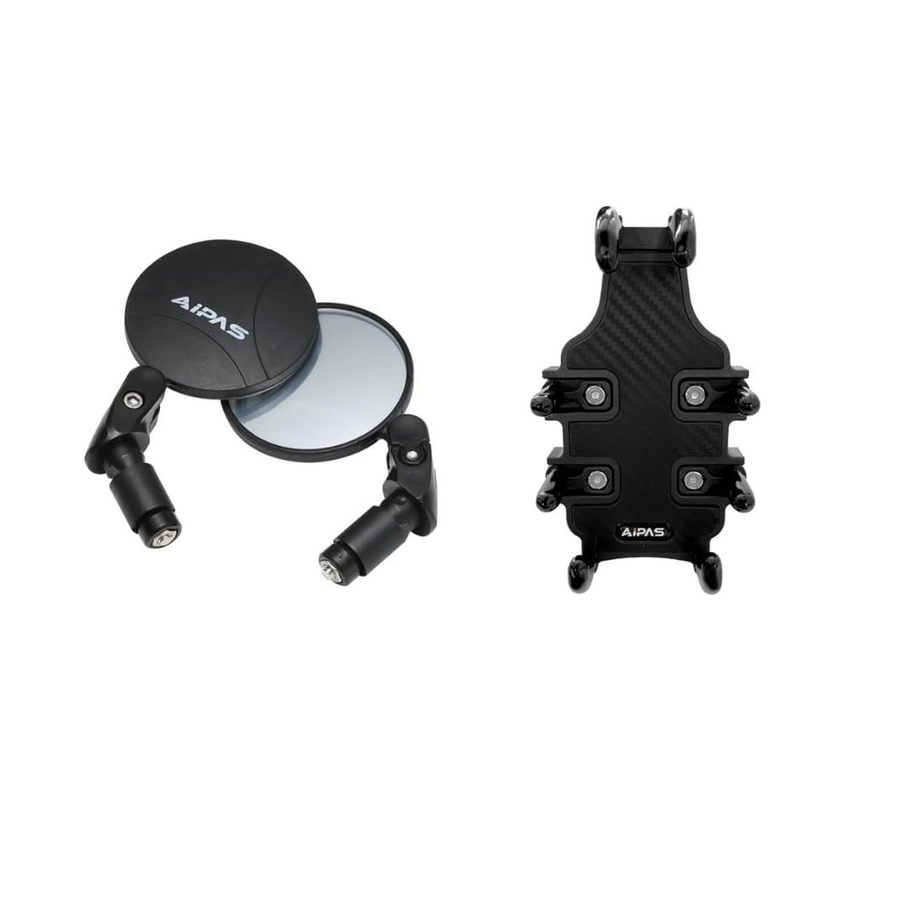 Aipas Bike Rear View Mirrors & Bike Phone Holder Combo