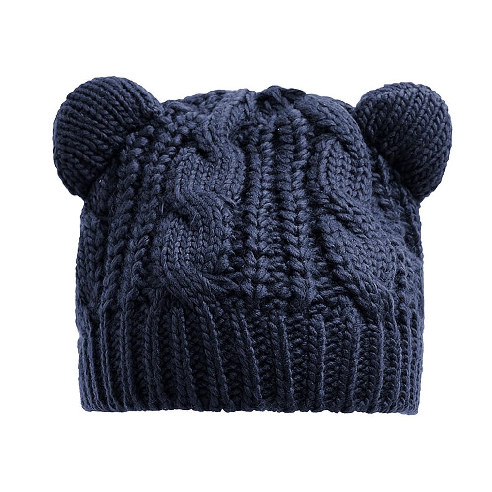 ECYC Ltd Cute Cat Ear Beanie Crochet Knitted Hat Chunky Cable Knit Hat Winter Warm Cap Snow Ski Beanies Skull Cap for Women Girls