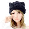ECYC Ltd Cute Cat Ear Beanie Crochet Knitted Hat Chunky Cable Knit Hat Winter Warm Cap Snow Ski Beanies Skull Cap for Women Girls view 2