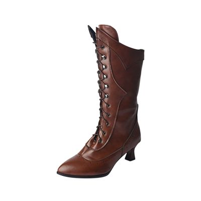 Ctreela Vintage Mid Calf Boots Western Cowboy Bootie Classic Baroque Dress Boot Gothic Knight Boots Witch Boots for Women