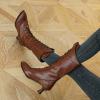 Ctreela Vintage Mid Calf Boots Western Cowboy Bootie Classic Baroque Dress Boot Gothic Knight Boots Witch Boots for Women view 3