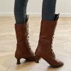 Ctreela Vintage Mid Calf Boots Western Cowboy Bootie Classic Baroque Dress Boot Gothic Knight Boots Witch Boots for Women view 4