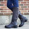 Ctreela Slouch Riding Boots Vintage Side Zipper Motorcycle Boots Winter Retro Round Toe Combat Boots Knee High Work Booties view 2