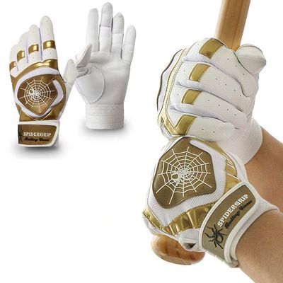 Spider Grip Premium Sheep Skin Baseball Softball Batting Gloves (White/Gold, X-Large)